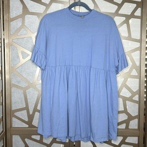 ASOS DESIGN super oversized frill‎ sleeve smock dress in chambray blue